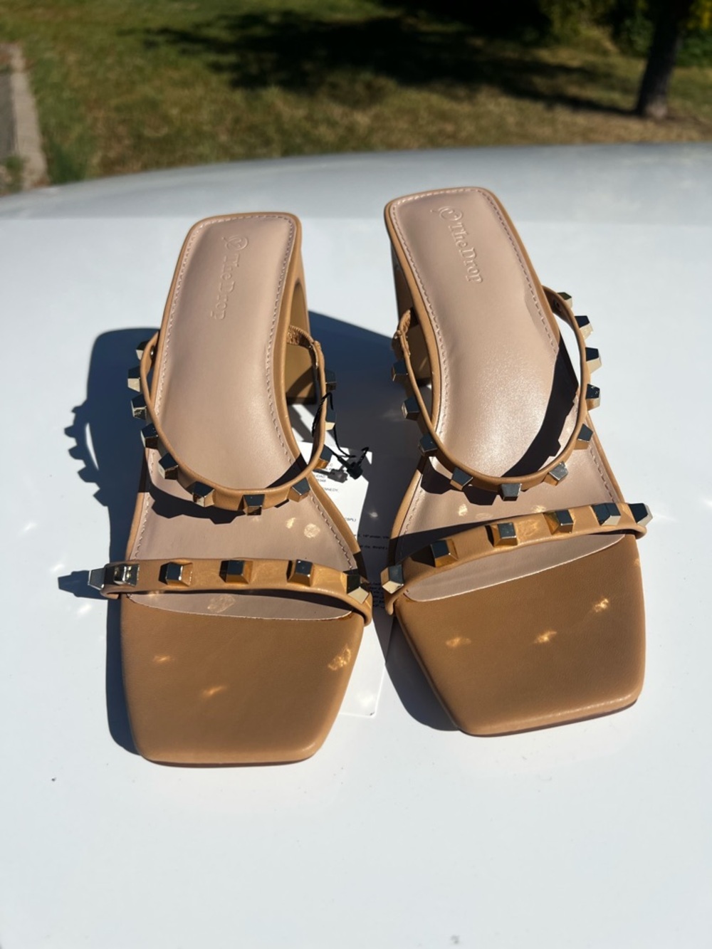 The Drop Women’s Every Square Toe Two Strap High Healed Sandal Doe Tan Sz 9 1/2 - Picture 5 of 8